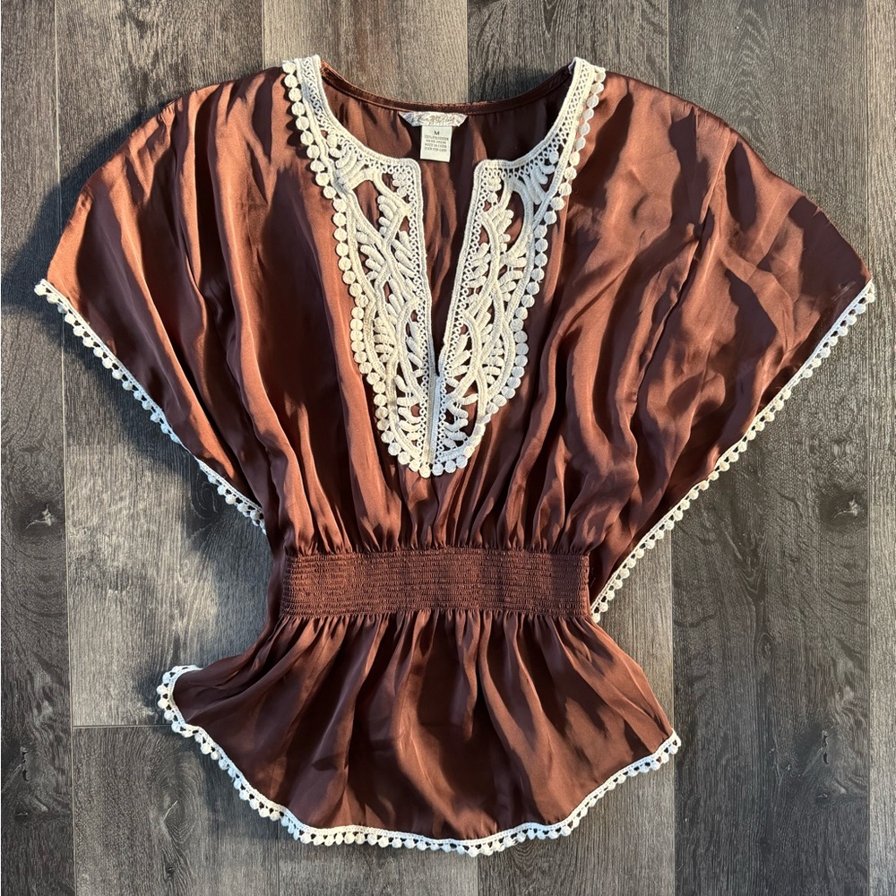 Fun & Flirt Brand Brown Embroidered Women's Top